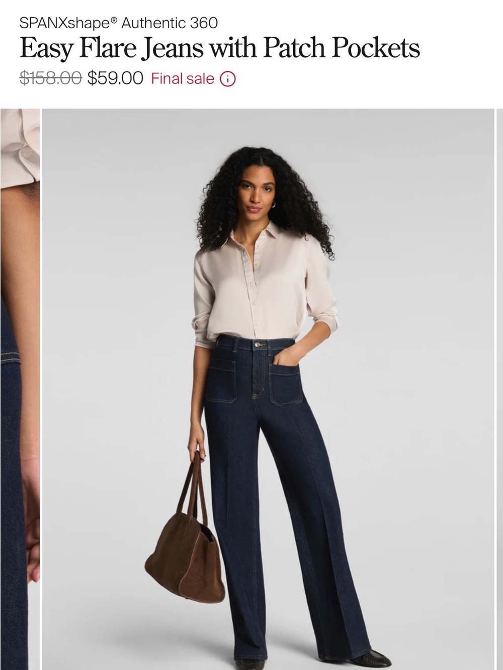 SPANX Dark Indigo Wide Leg Flare Jeans with Patch Pockets